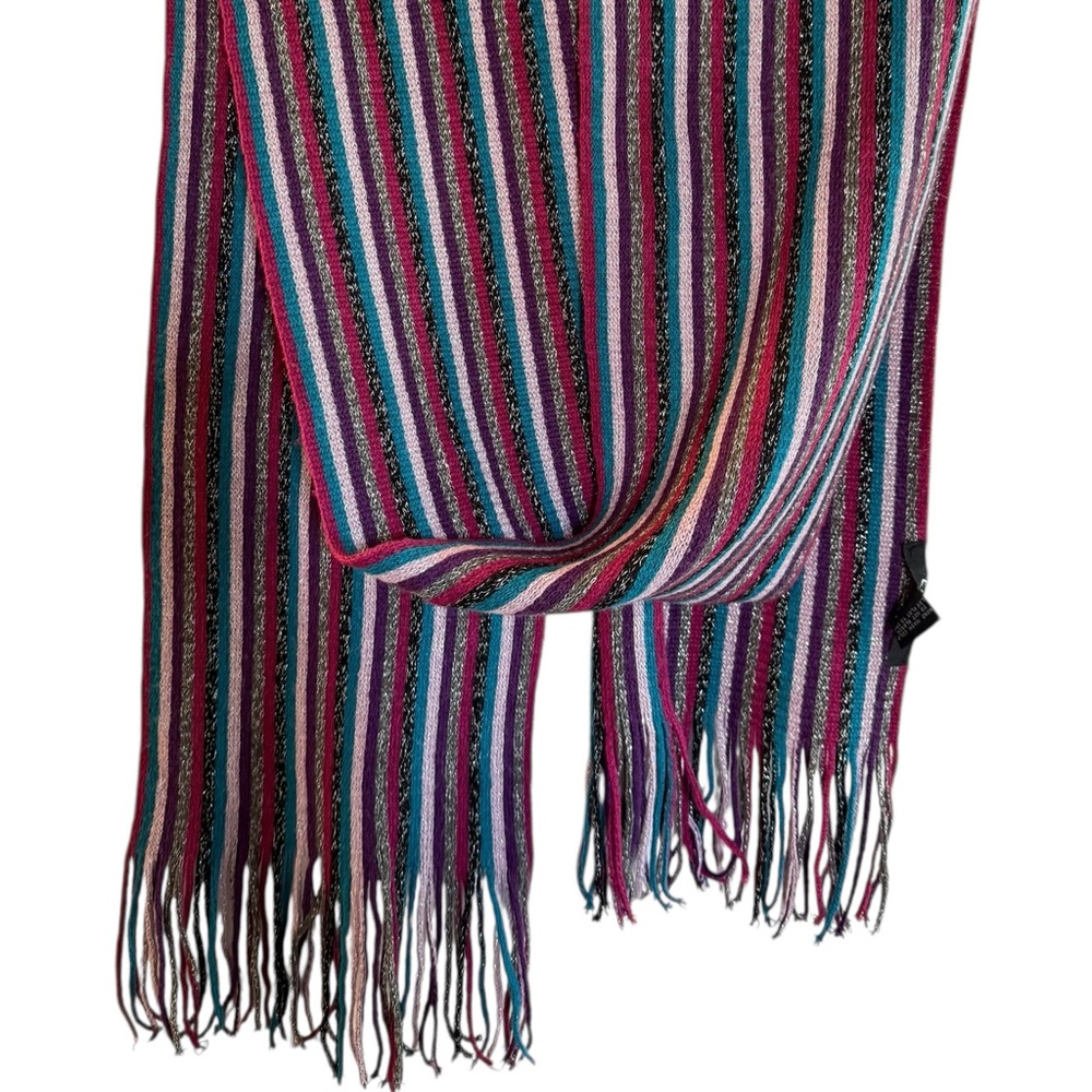 Cejon Colorful Striped Fringe Scarf Beautiful Metallic Thread Throughout